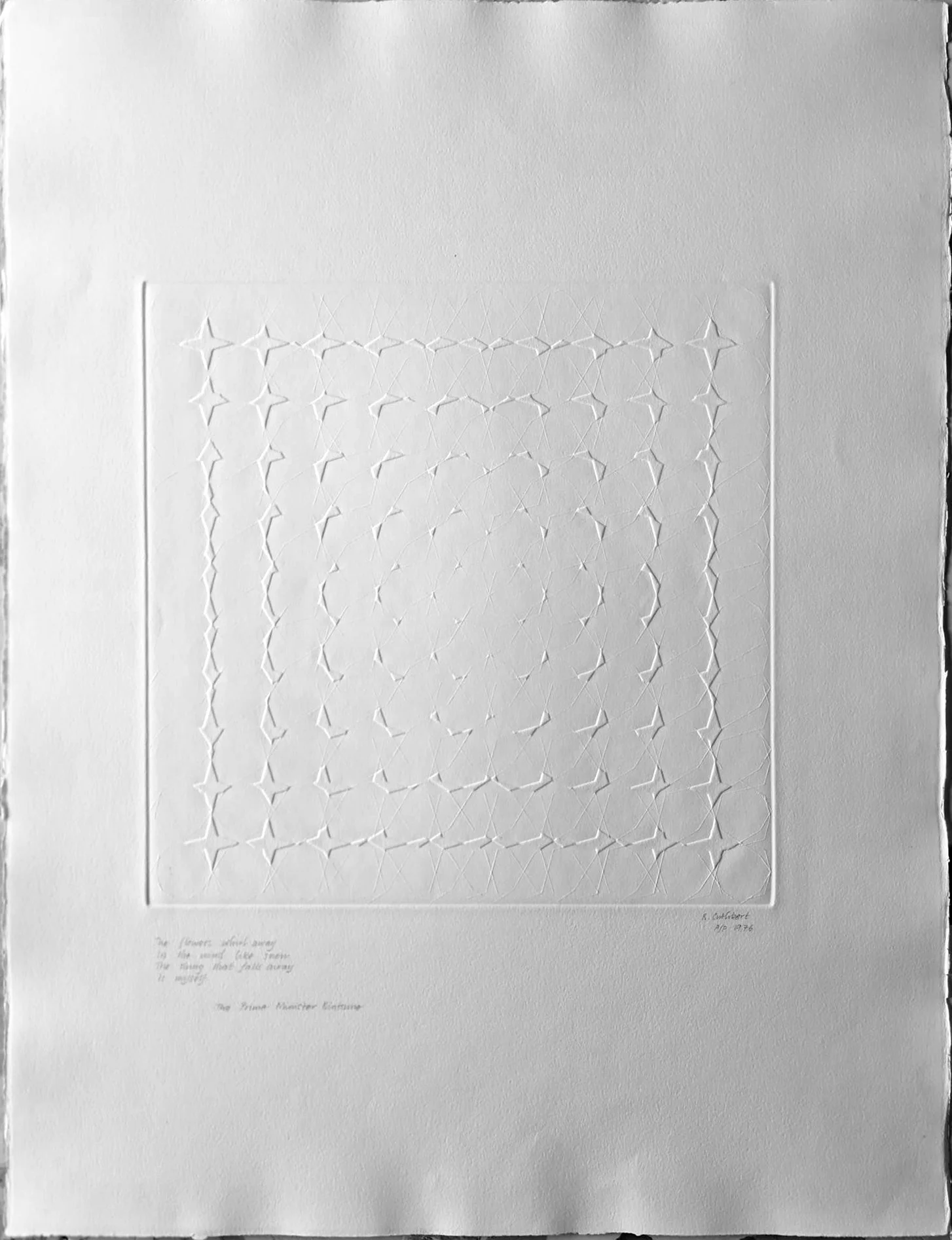 The Flowers Whirl Away blind printed etching 77 x 59cm £200 25% donation to Western Chan Fellowship Bursary Fund