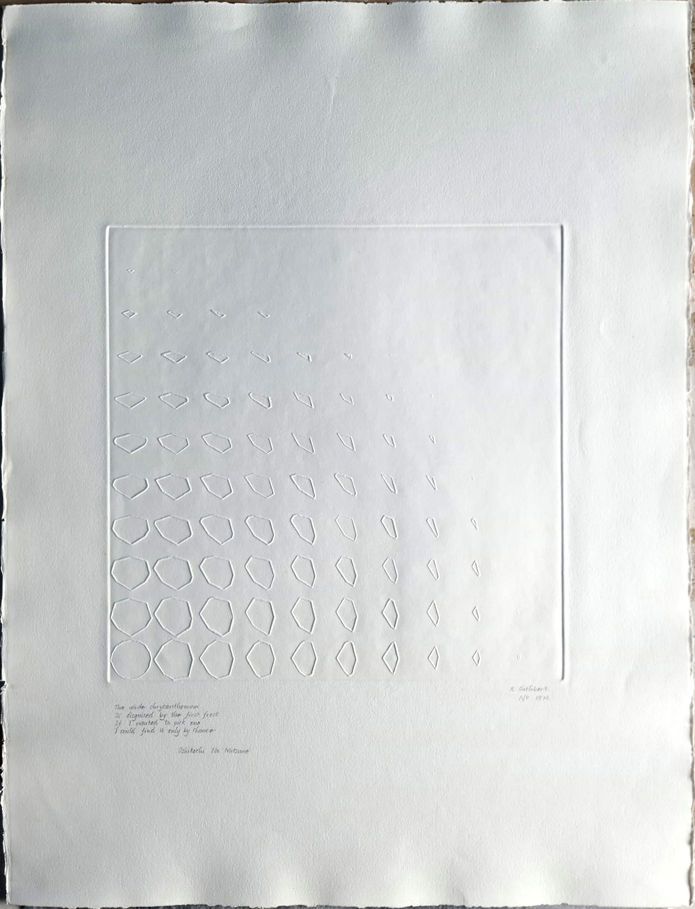 The White Chrysanthemum blind printed etching 77 x 59cm £200 25% donation to Western Chan Fellowship Bursary Fund