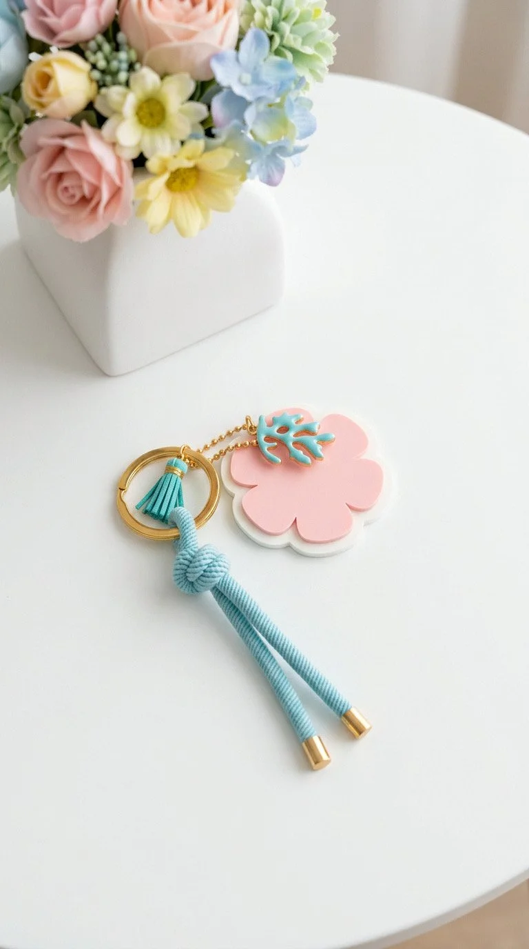Porte-clé fleur & Corail-