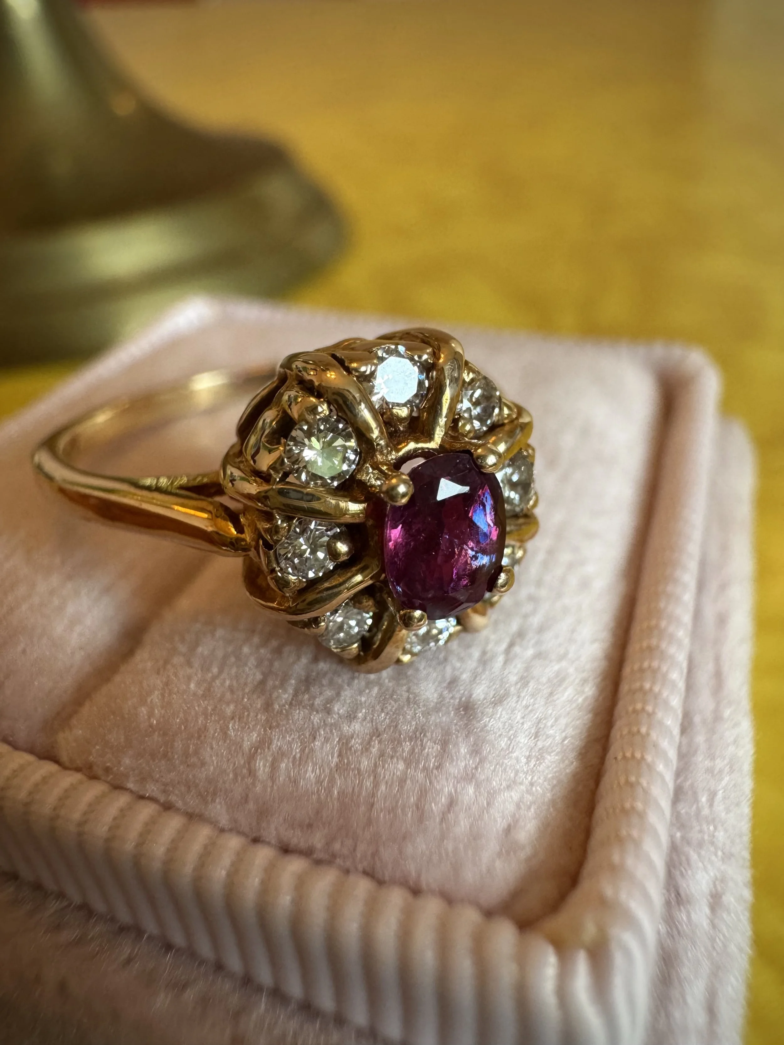 Cherry Glow - Ruby & Diamond Halo Ring