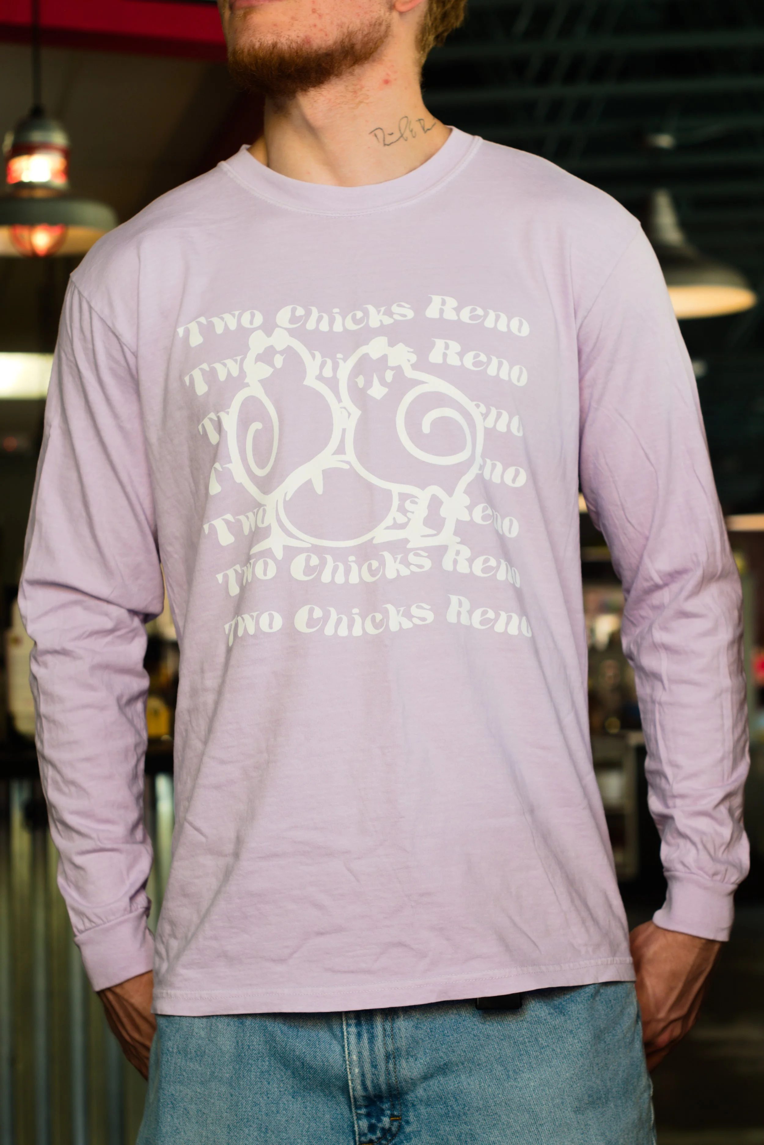 Lilac Purple Long Sleeve Crew Neck Wavy Logo Shirt