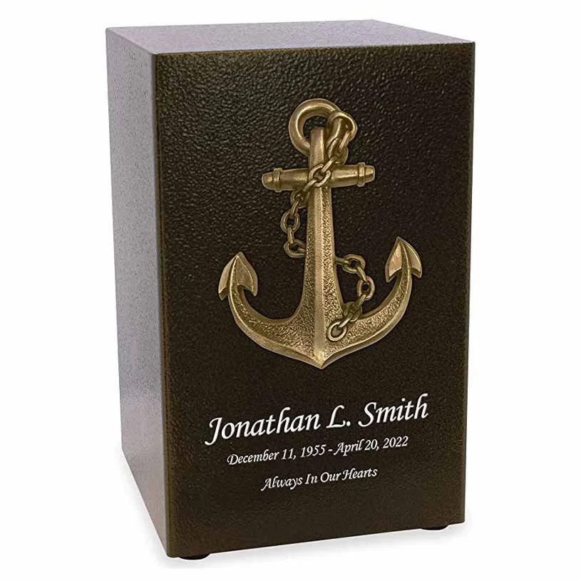 Modern cremation urn with a bronze anchor