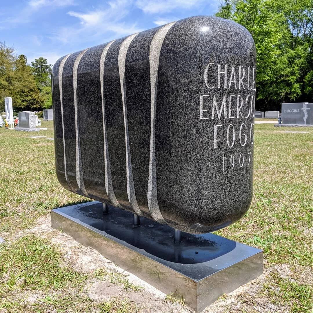 One of our favorite contemporary pieces. Can you guess Mr. Fogg's profession by this well designed memorial? Black granite and stainless steel.
.
.
.
.
#blackgranite #granite #stainlesssteel #contemporarydesign #contemporaryart #cemetery #headstone #
