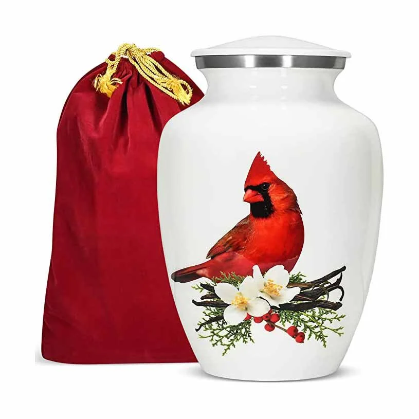 Red cardinal cremation urn for ashes