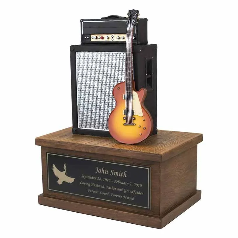 urn for human ashes shaped like a guitar and amp