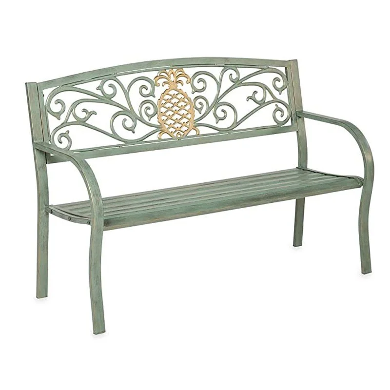 Memorial bench for garden with pineapple decoartion