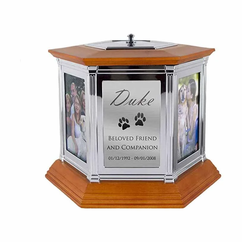 Picture urn for human ashes that spins and can hold six pictures