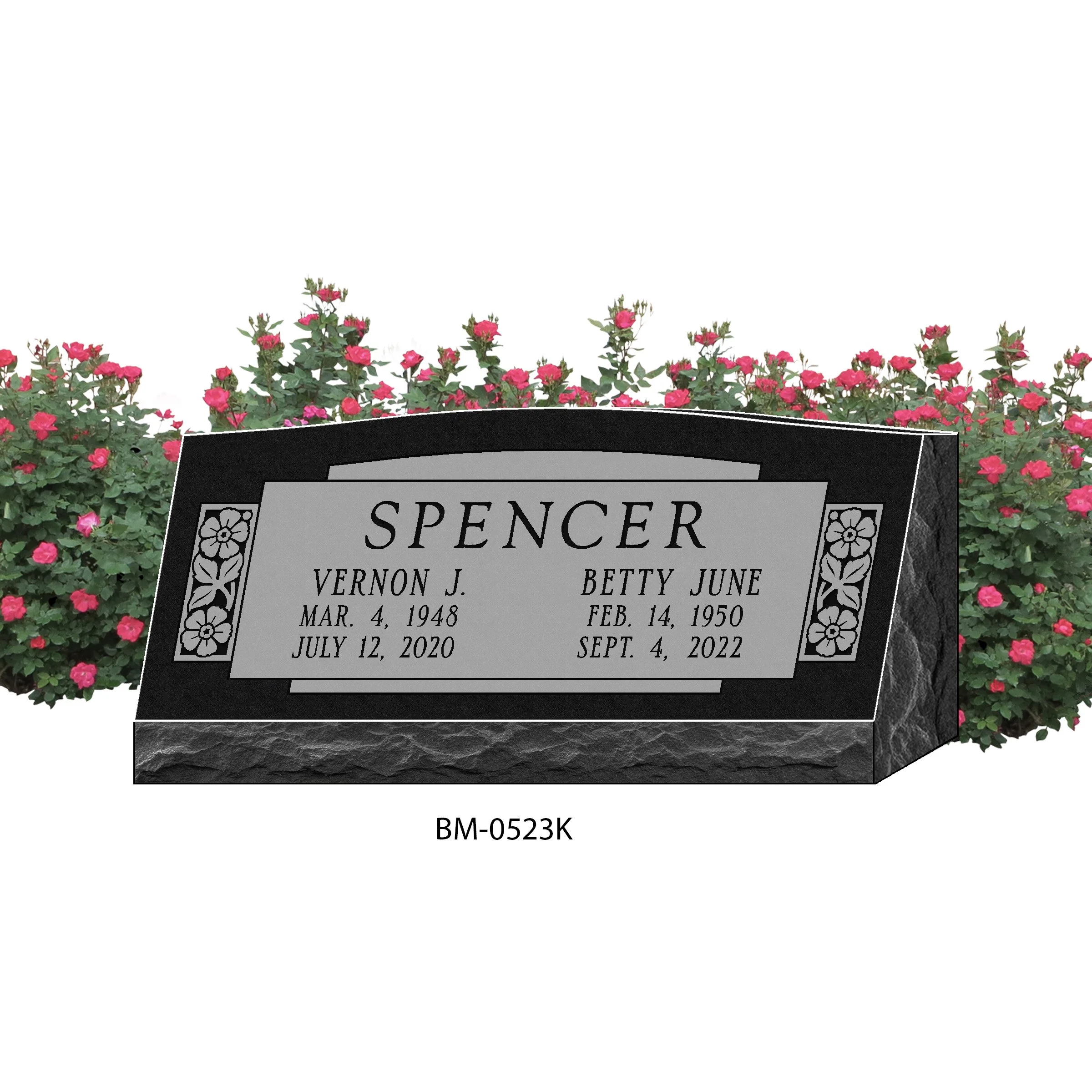 BM-0523K | Wild rose border slant headstone