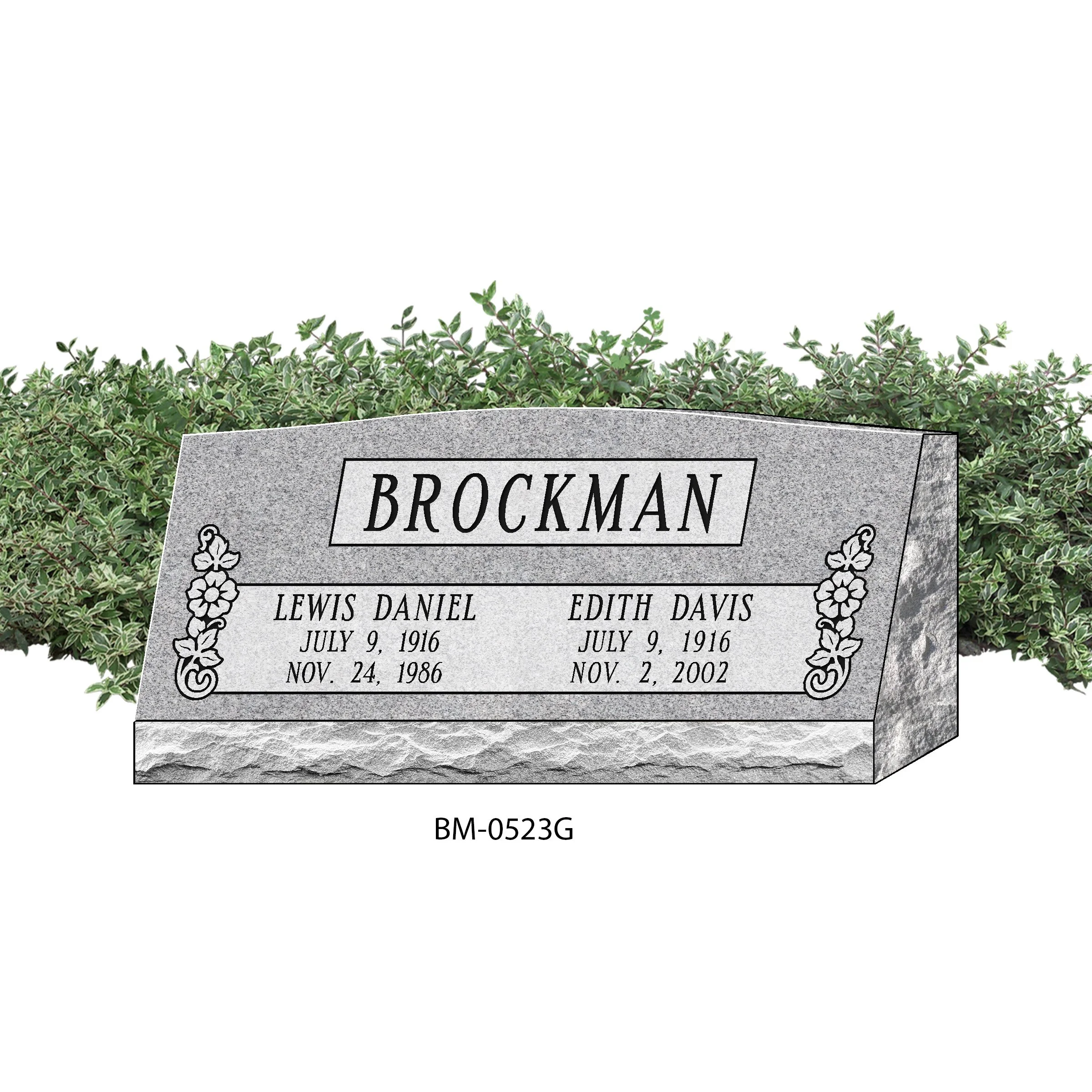 BM-0523G | Double slant headstone with wild rose