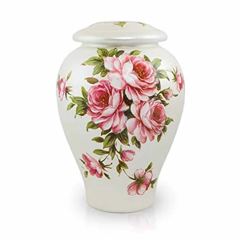 Painted rose urn for human ashes