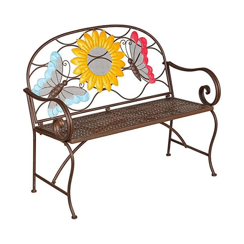 Memorial bench with sunflower and butterflies