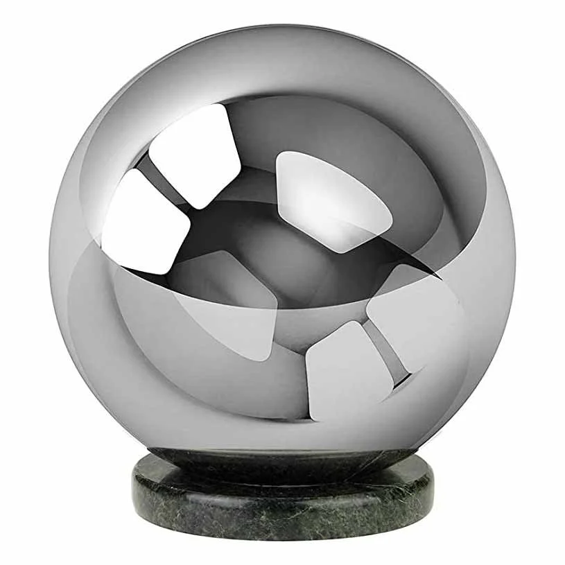 Stainless steel cremation urn for human ashes shaped like a sphere