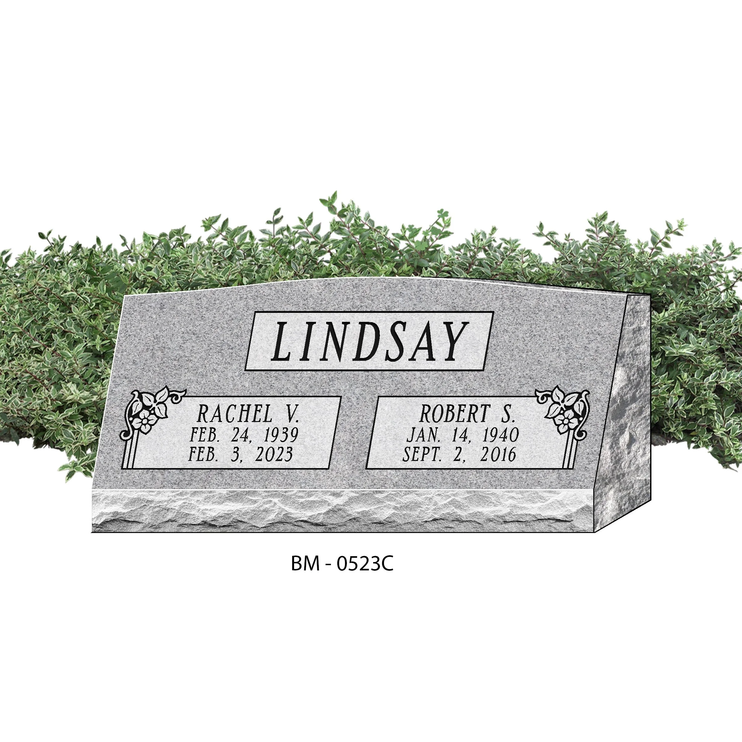 BM-0523C | Double slant headstone with flower panel