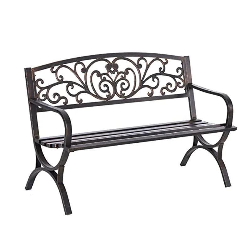 Metal Memorial bench for garden with ornate filigree