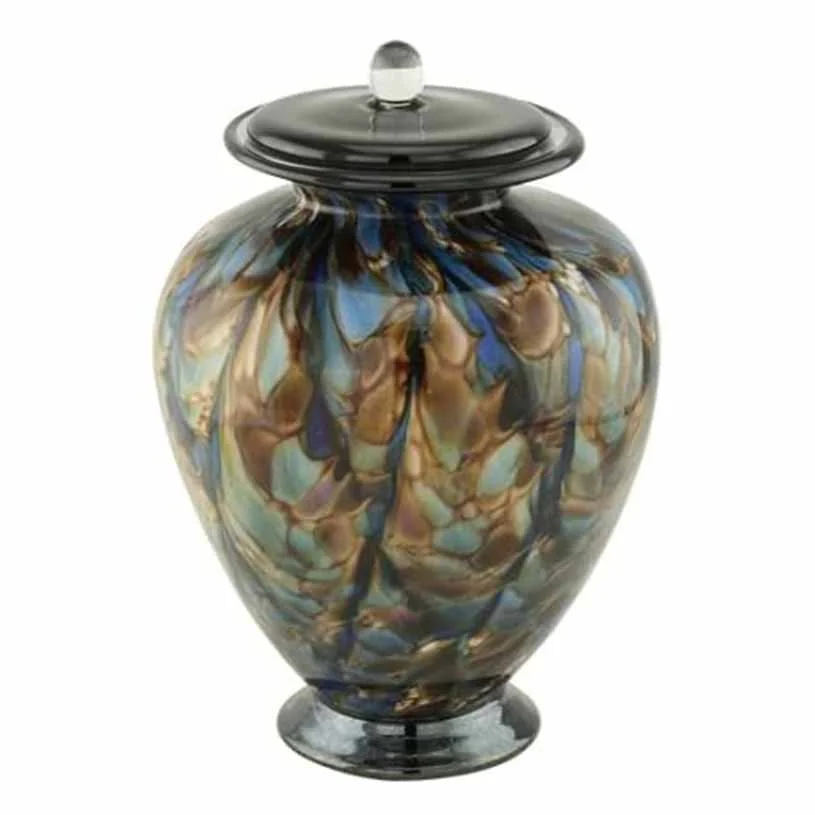 Colorful blown glass urn for ashes