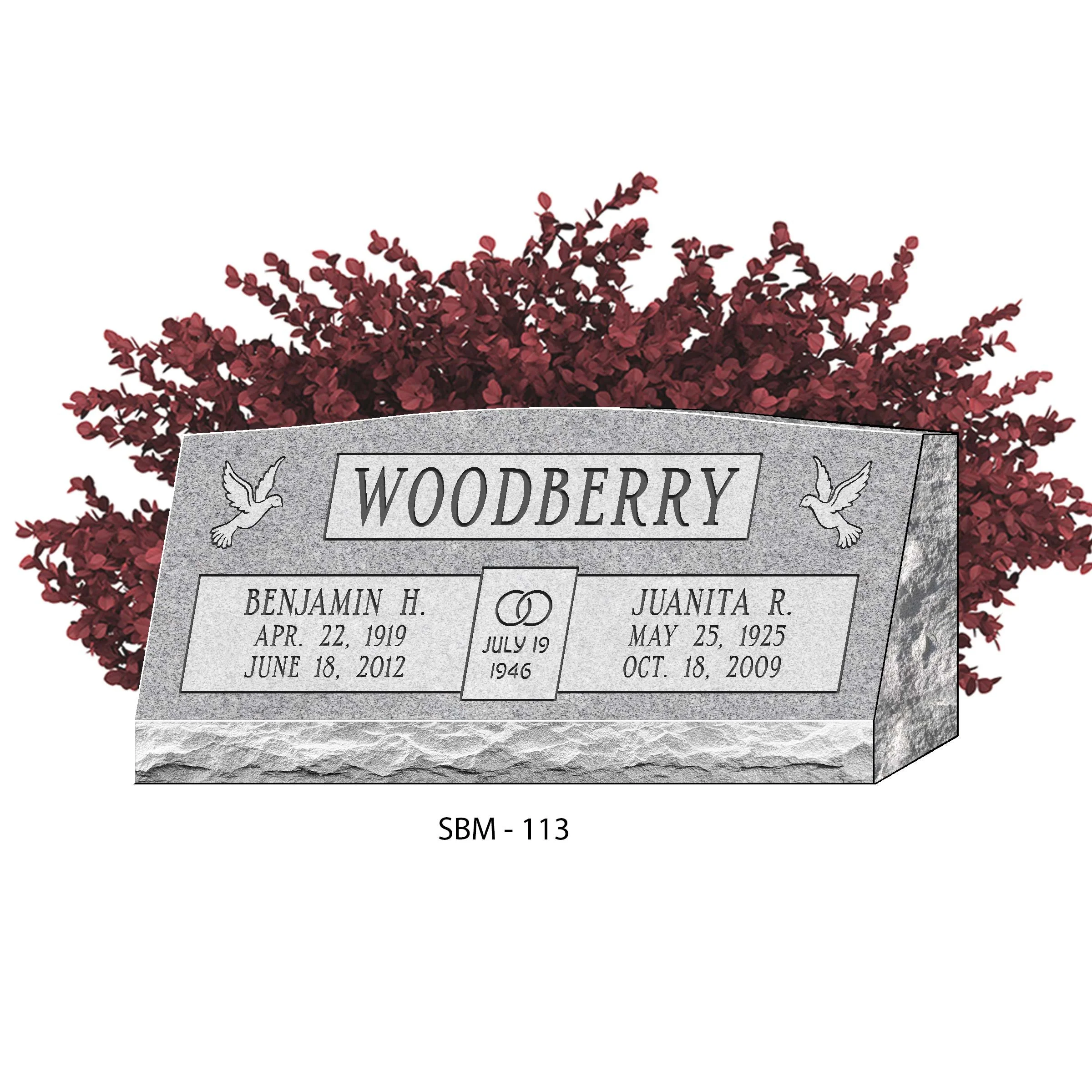 SBM-113 | Double slant headstone with dove design