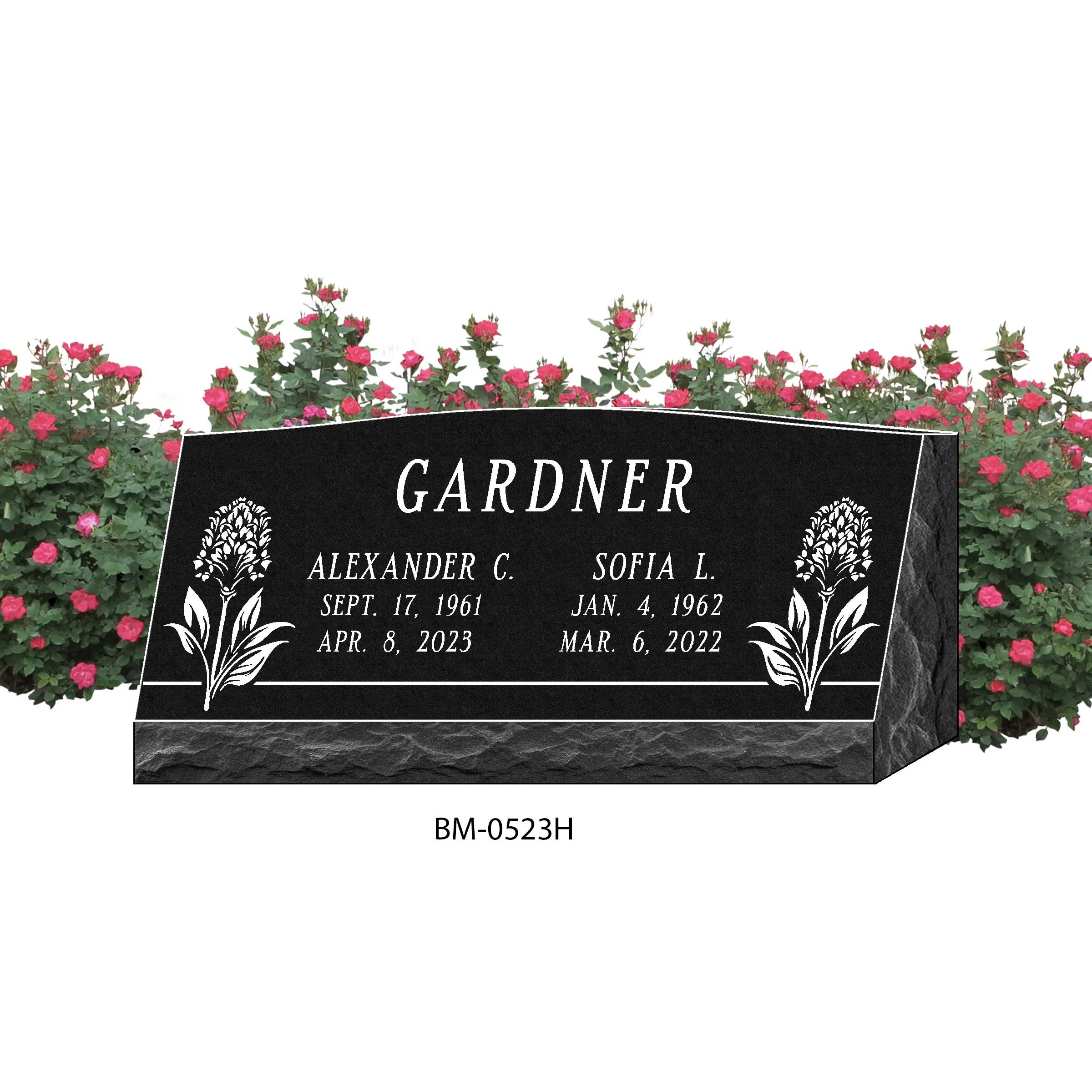 BM-0523H | Modern flower double slant headstone 