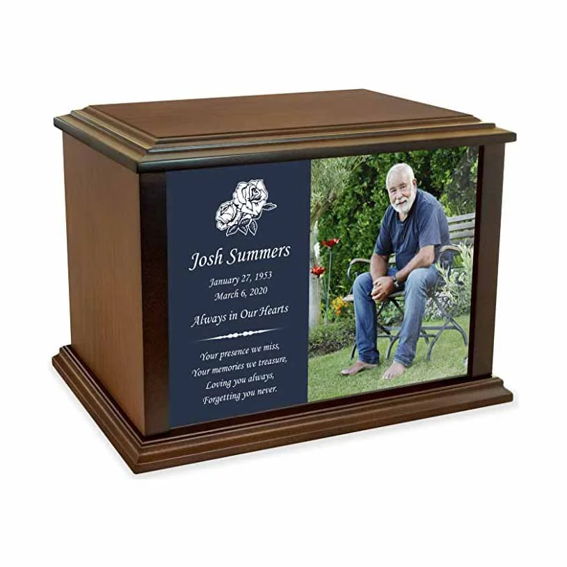 Wood picture urn for human ashes