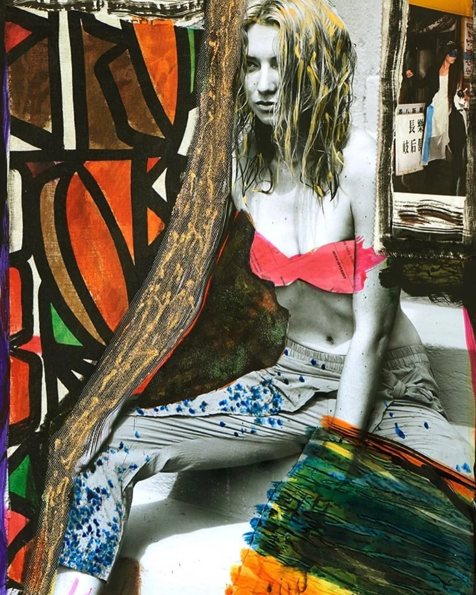 FINCA X CORDULA, SPAIN, 2014, I, 1-OF-1, 30X20&rdquo; / UNFRAMED Unique original art work 1-of-1 on Archival C-print. Mounted on Foamboard. Mixed media collage, Fabrique, Newsprint and hand-applied ink including Gold paint. Varnish. #innerkoflerprint