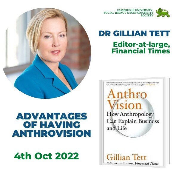 Join us on Oct 4, 2022 for a conversation with Dr Gillian Tett - an award-winning author and expert of anthropology in business and finance. 

Link in bio ⬆️ 
&mdash;&mdash;&mdash;&mdash;&mdash;&mdash;&mdash;&mdash;-
#esg #sustainability #anthropolog