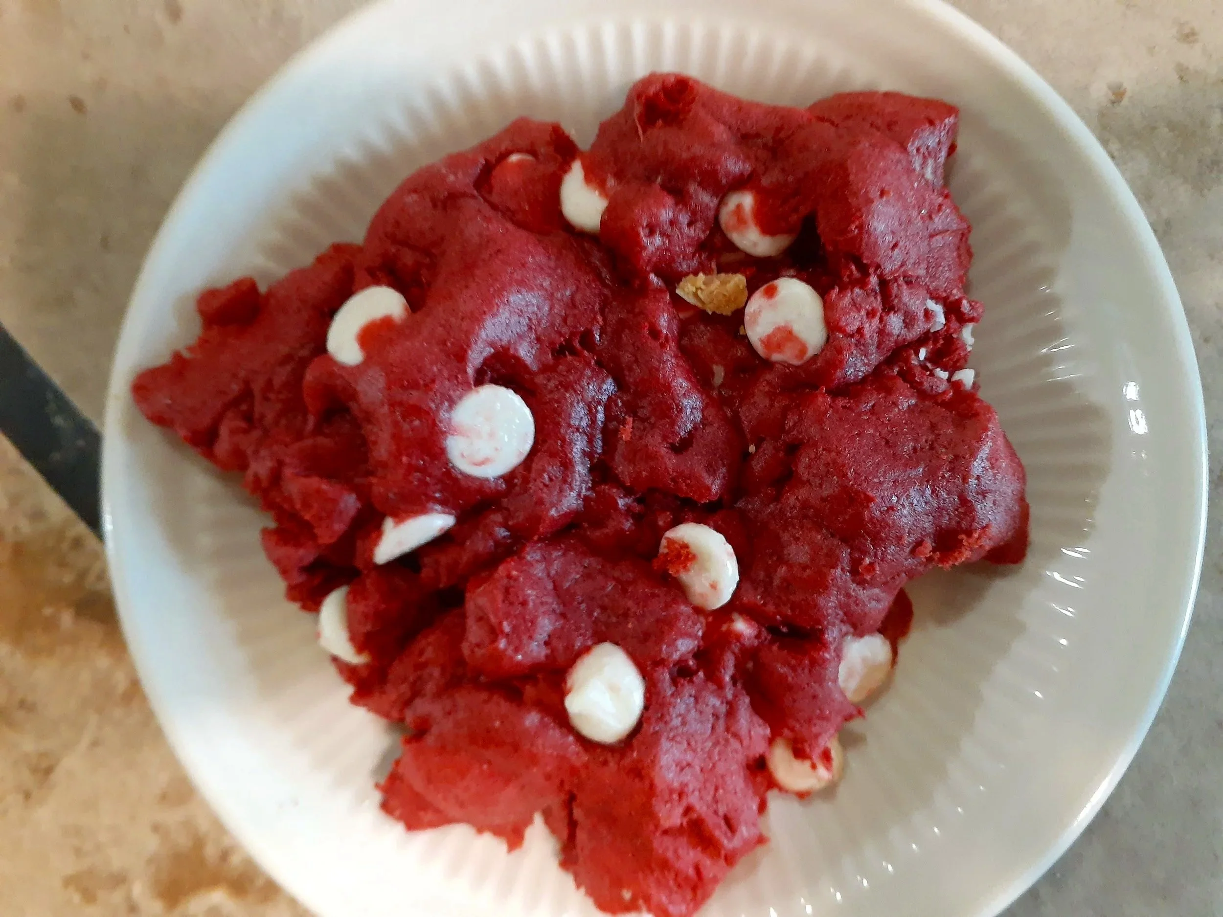 Red Velvet Cookie with white chocolate chips.