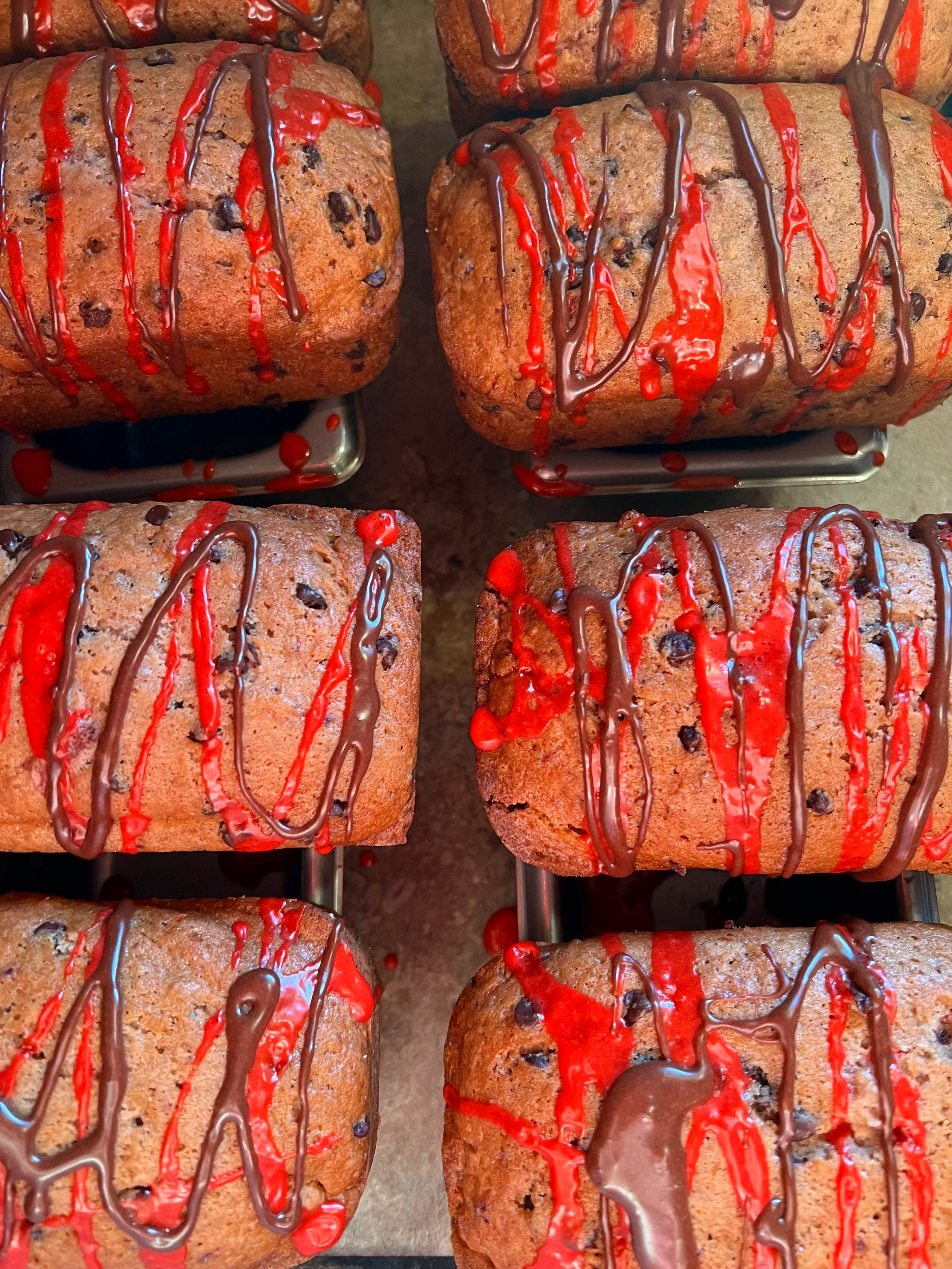 Strawberry chocolate bread with strawberry and chocolate glaze