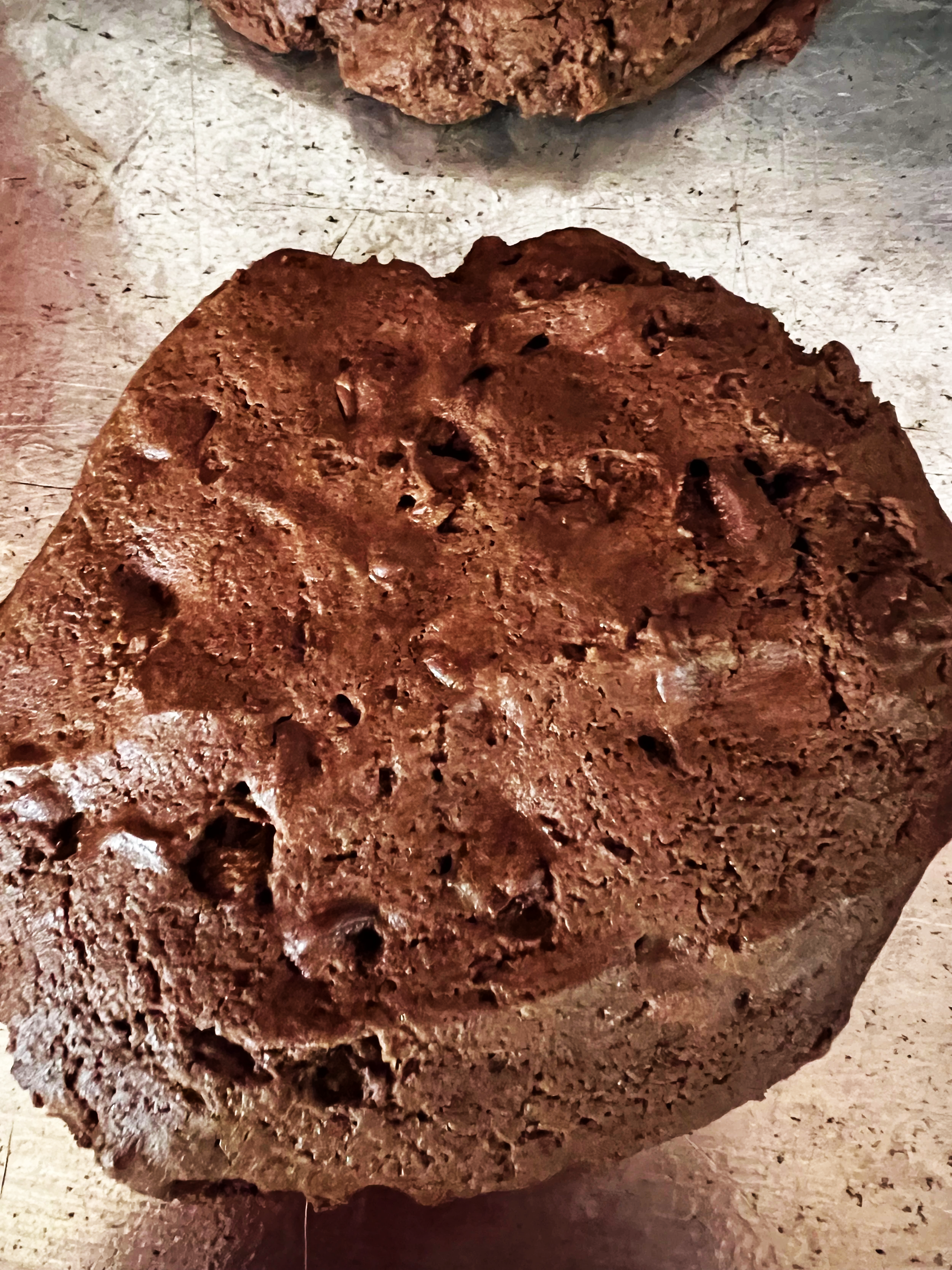 Double chocolate cookie on cookie sheet just baked