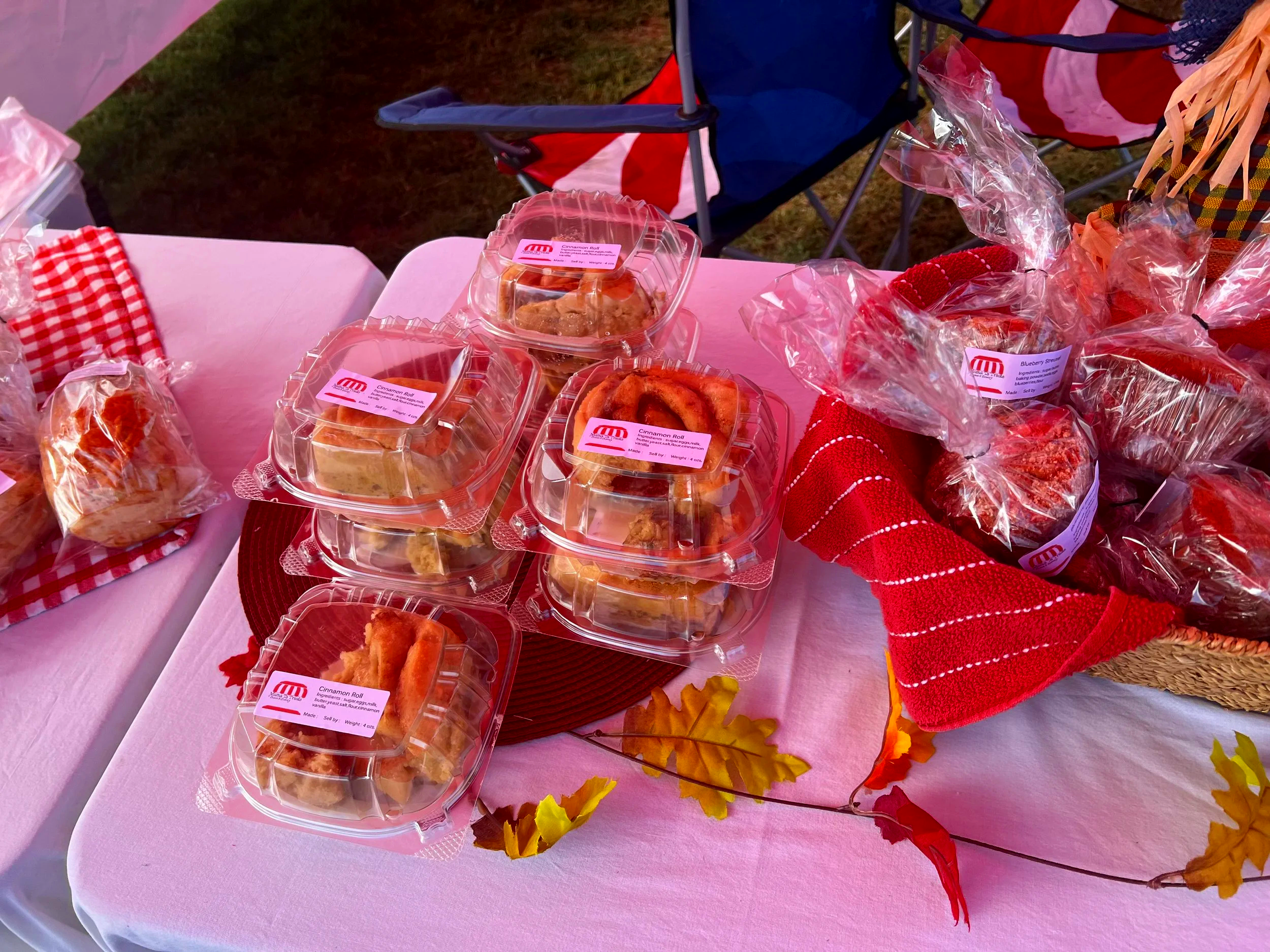 Packaged cinnamon rolls and muffins