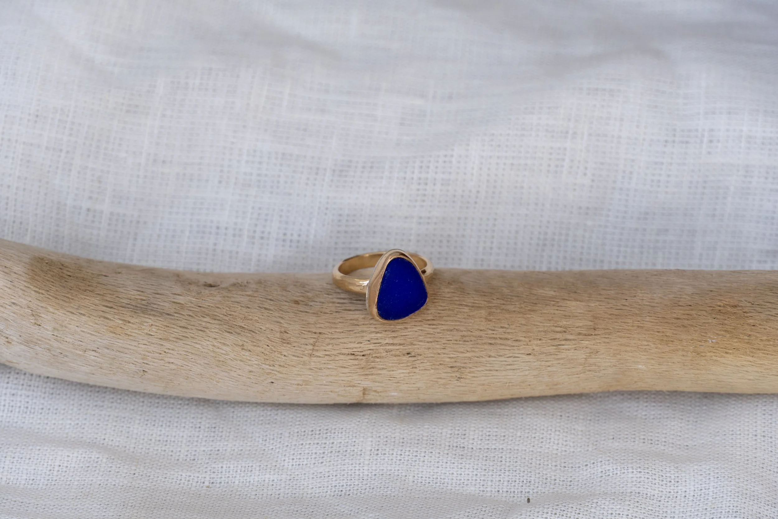 gold fill cobalt blue seaglass ring! size-8