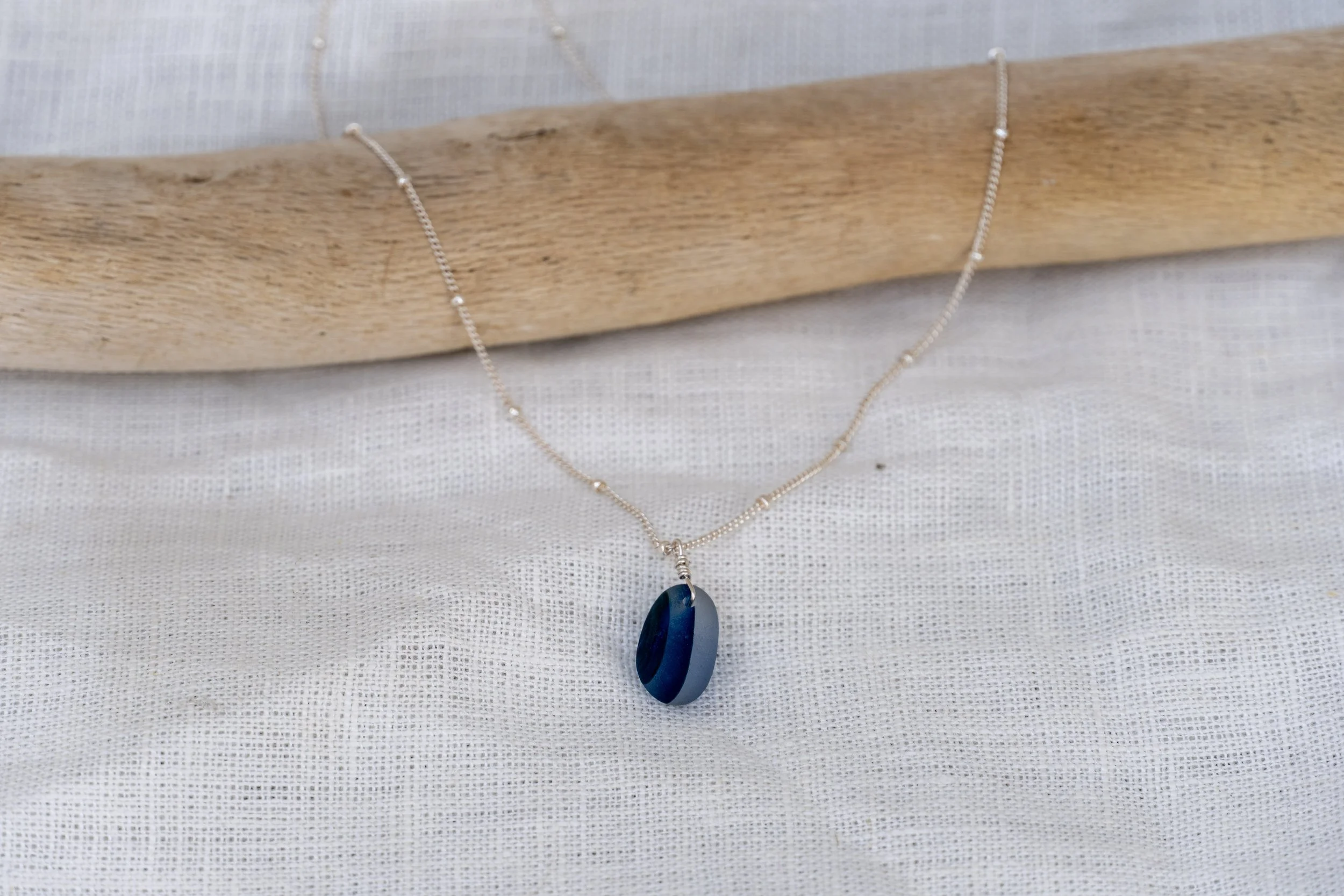 dark multi- blue toned seaglass necklace!