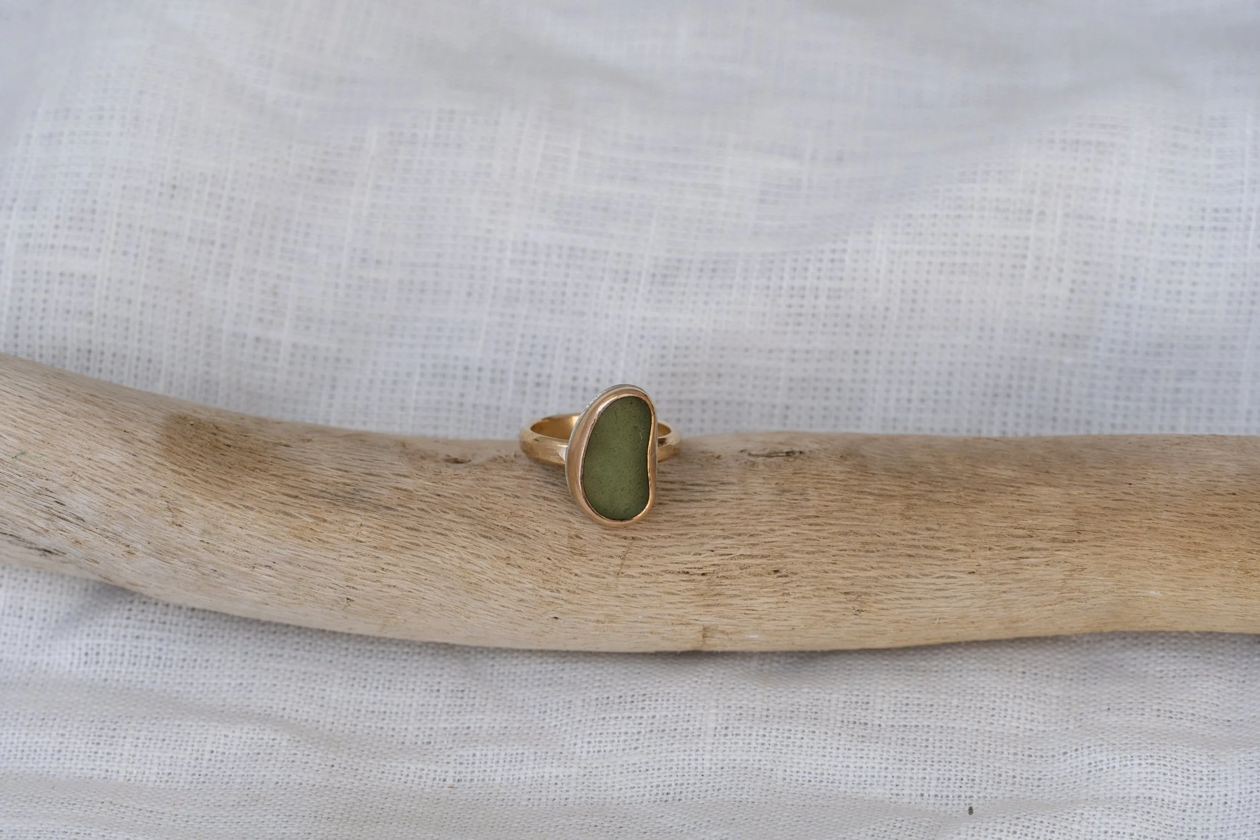 gold fill forest green seaglass ring! size-7.5