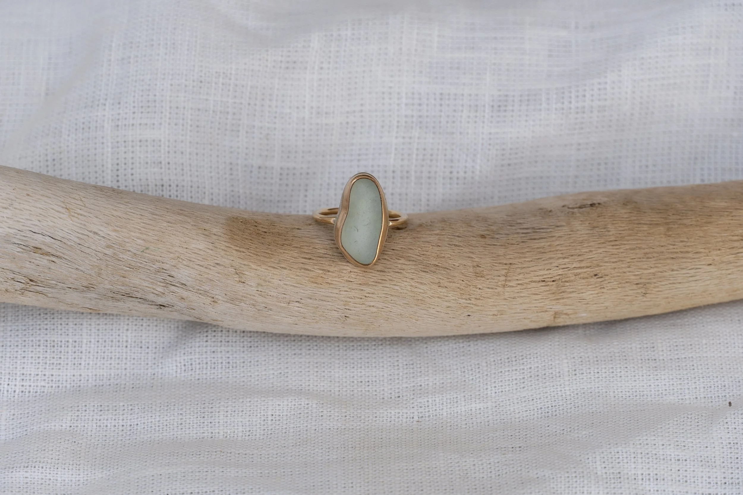 gold fill light blue seaglass ring! size - 7