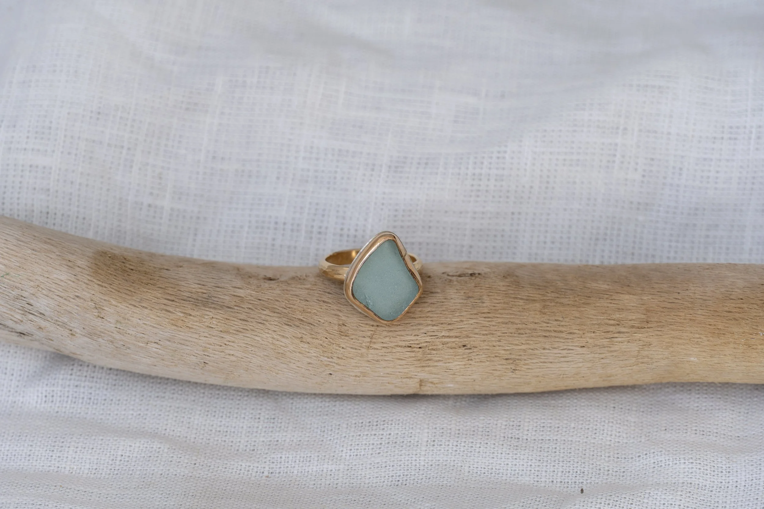 gold fill bright turquoise seaglass ring! size-9