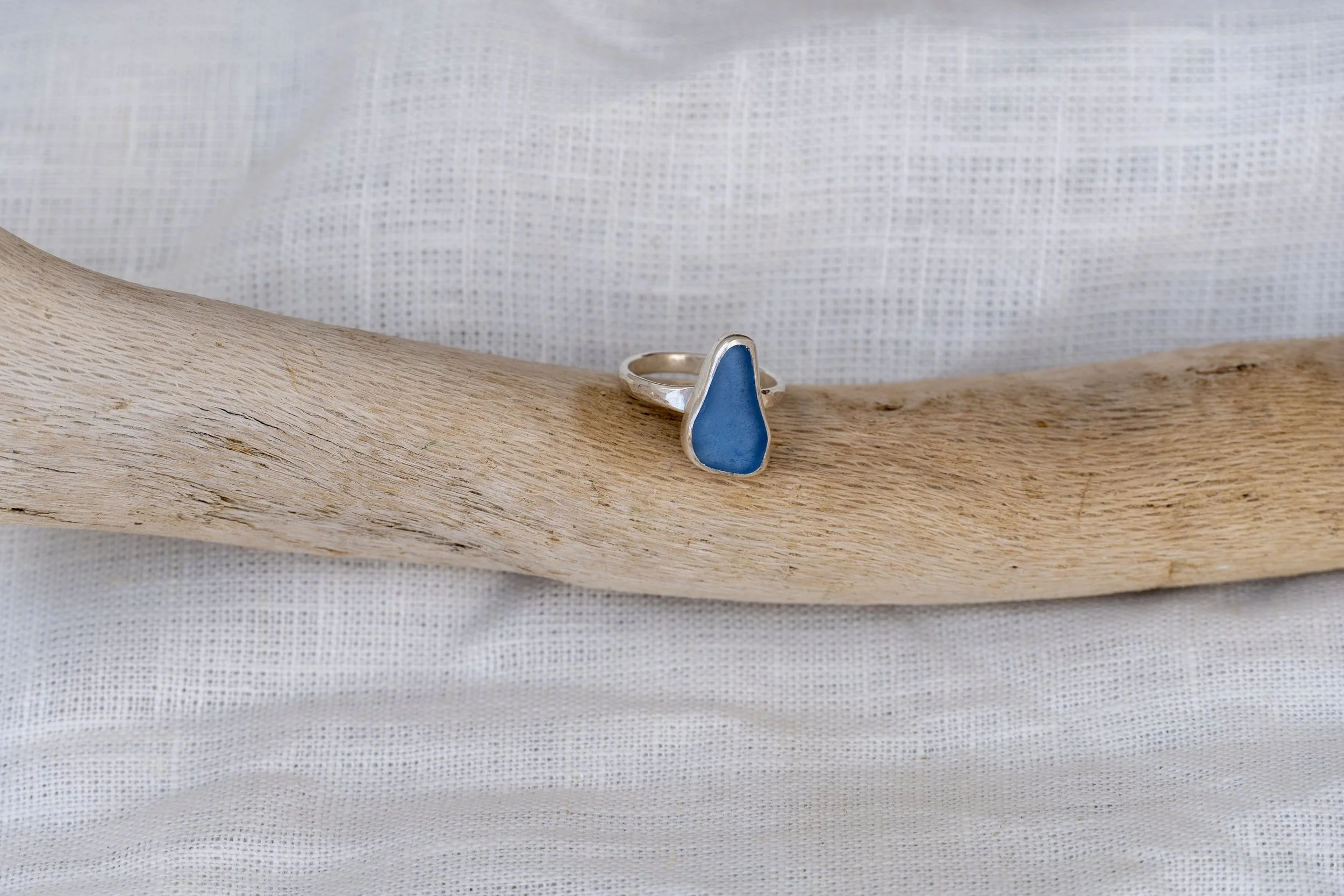 cornflower blue seaglass ring! size- 7