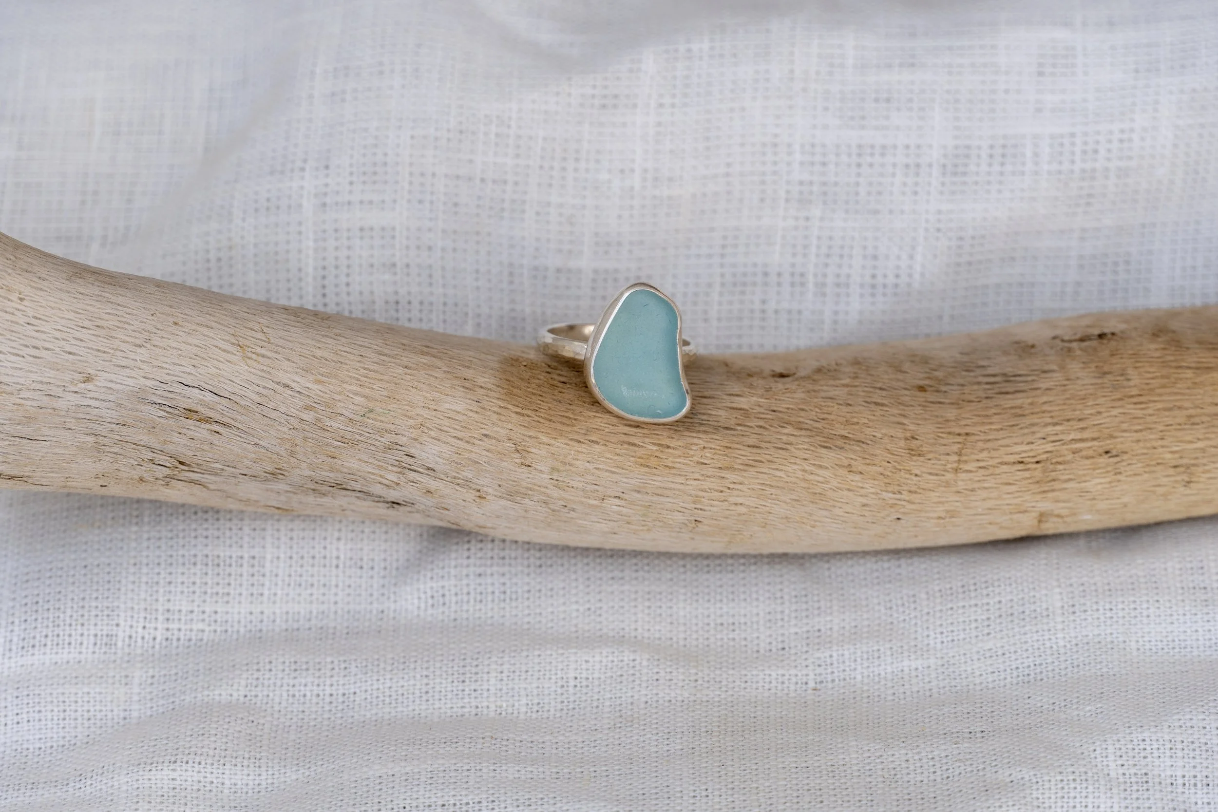 sterling silver turquoise seaglass ring! size- 8.5