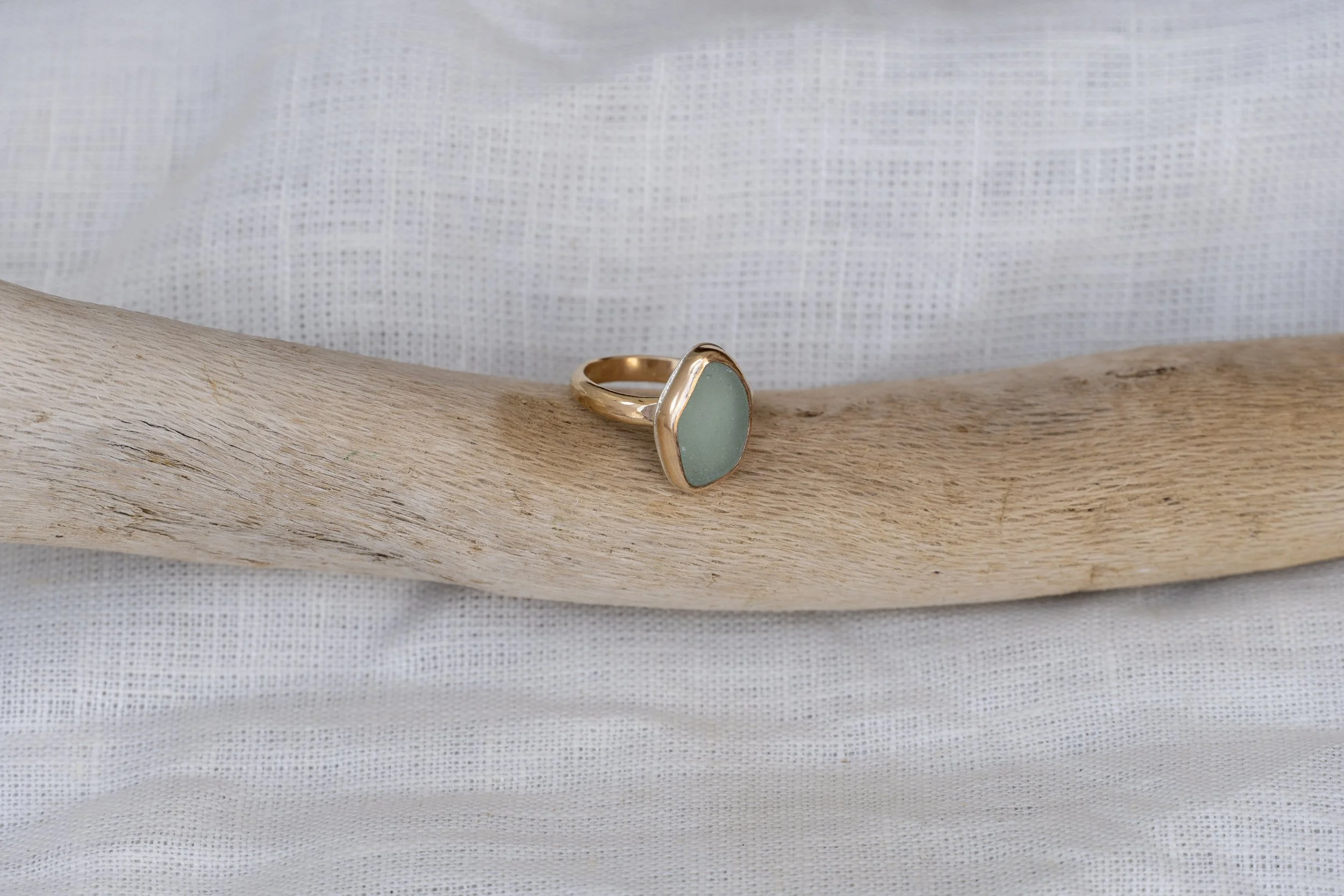 gold fill seafoam seaglass ring! size- 8.5