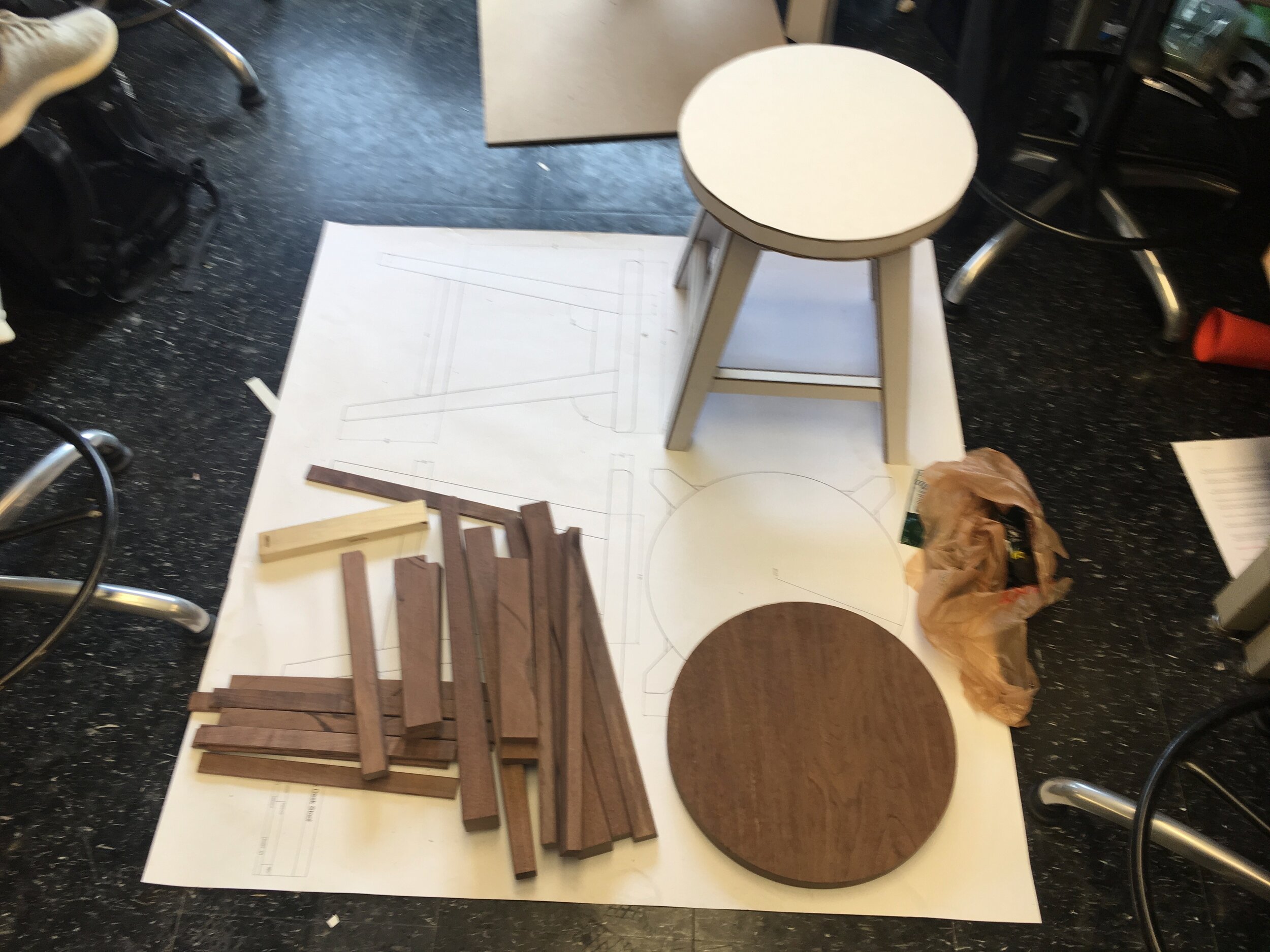 Simple stool with shelf.