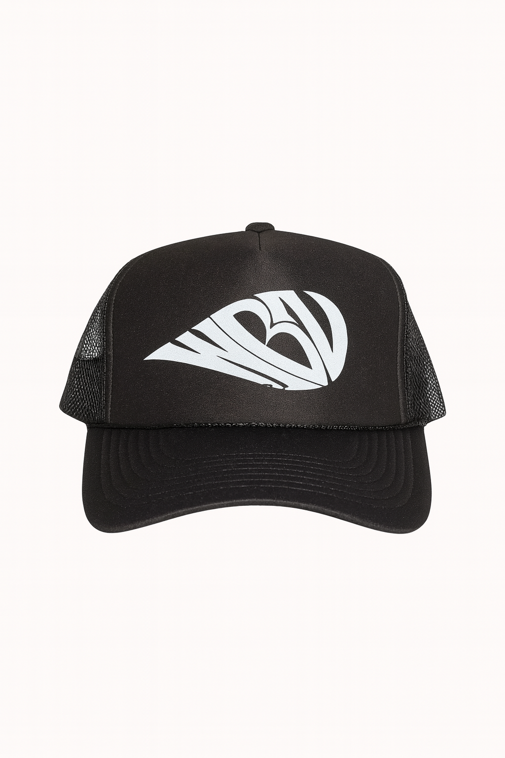 Black WBZ Drip Action Logo Trucker Hat with White Logo and Mesh Back for Comfort