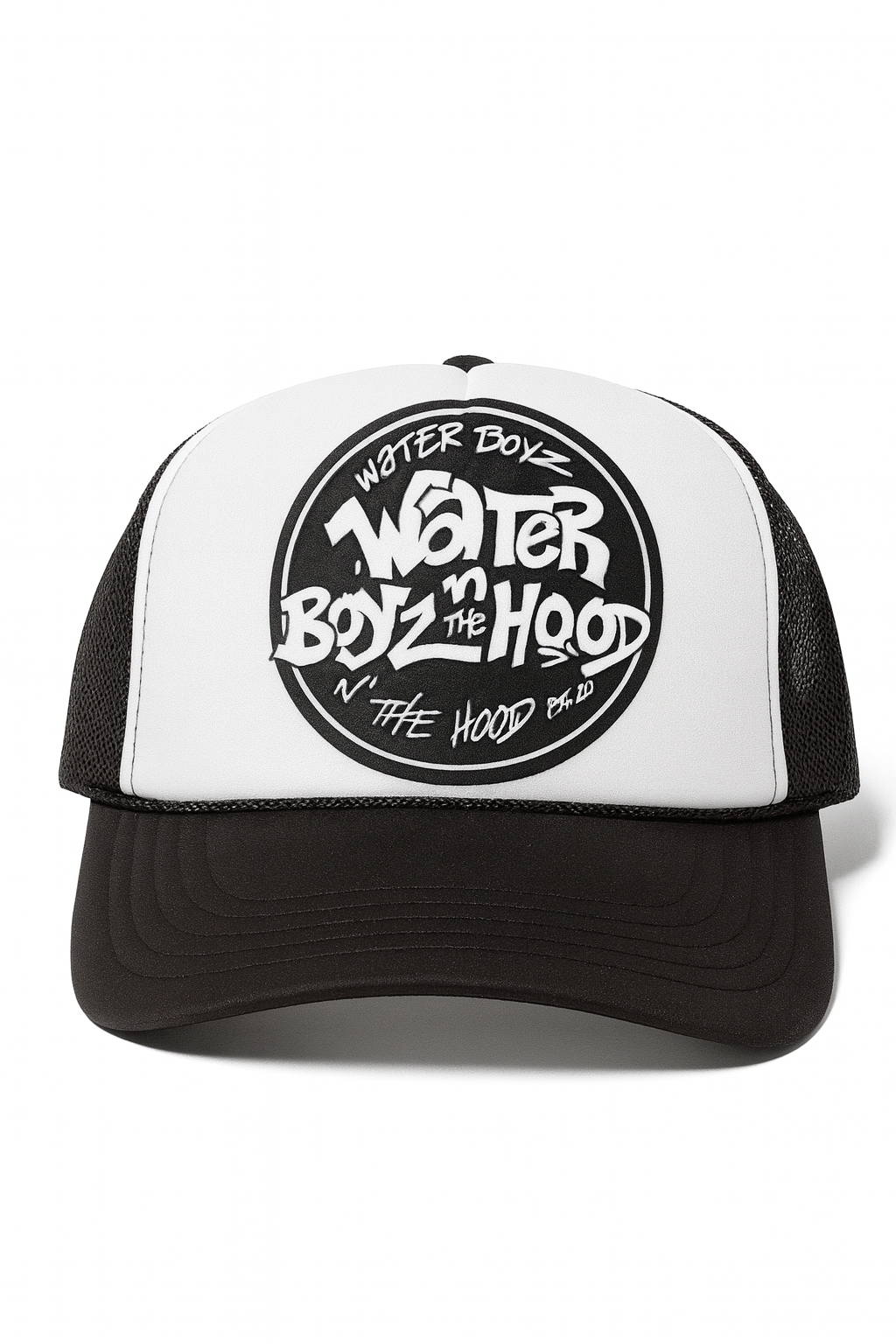 Water Boyz N The Hood Eat 2020 Trucker Hat Black and White Solid Design