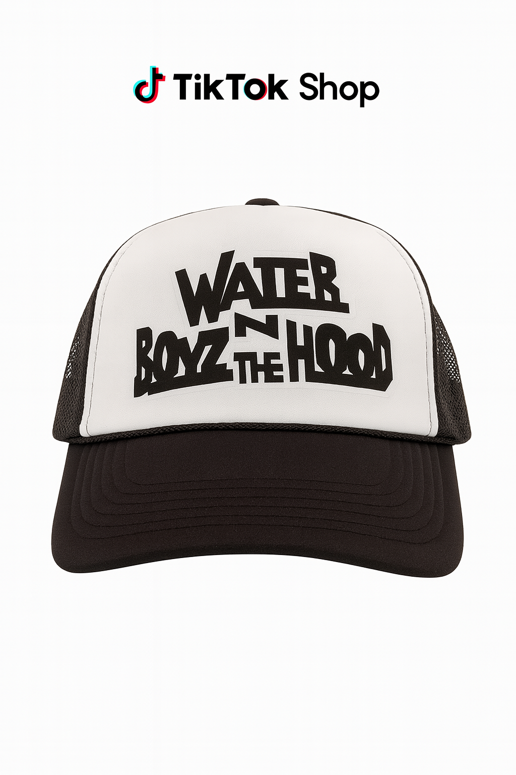Water Boyz N The Hood Original Logo Trucker Hat Black and White Design