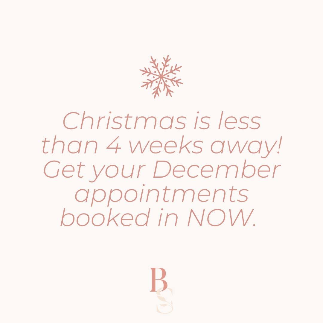 🎄Christmas is LESS than 4 weeks away! 🎅✨

Book your December appointments NOW to secure your spot during this busy season! 💇&zwj;♀️💅

🌟 Please note: A 50% deposit is required to secure your booking during this time.

Let us help you look and fee