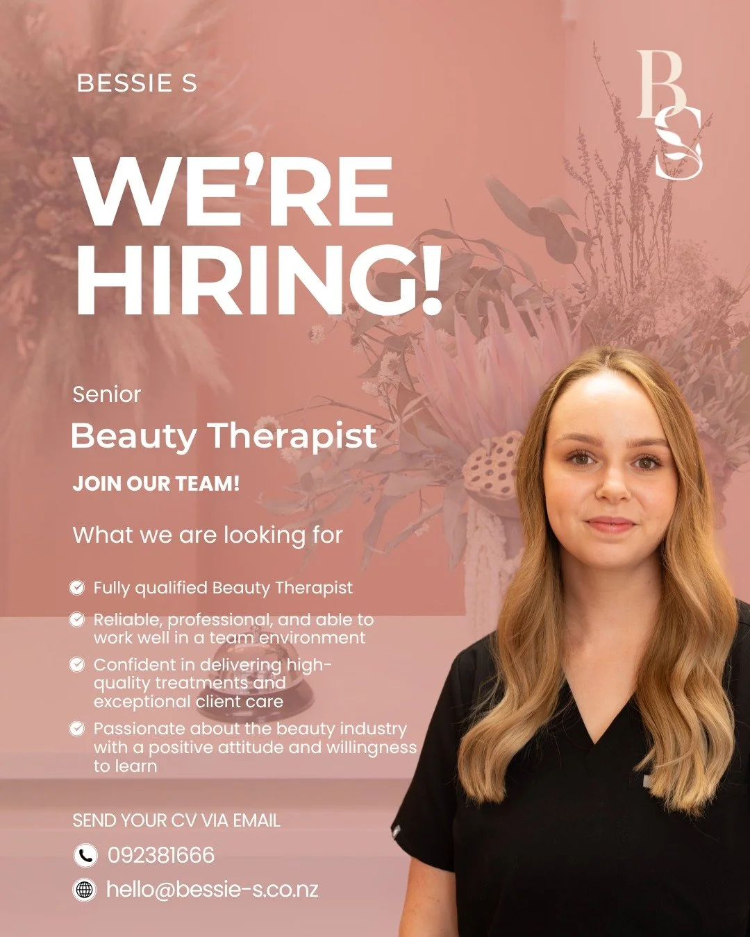 ✨ WE&rsquo;RE HIRING ✨

Bessie S is looking for a passionate and experienced Senior Beauty Therapist to join our growing team! 🤍

If you love all things beauty, take pride in delivering exceptional treatments, and enjoy working in a supportive and p