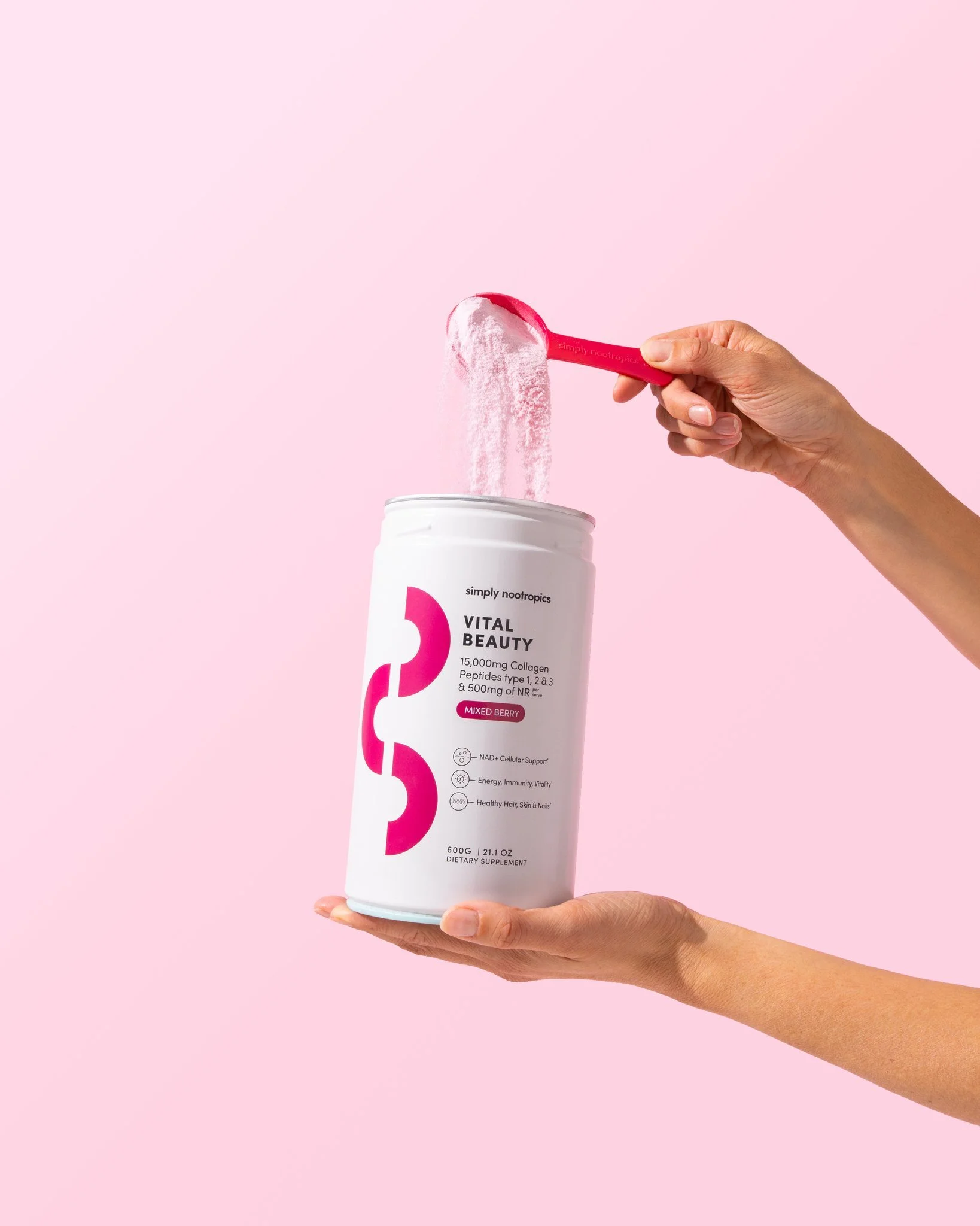 Collagen = glue.
Literally. It&rsquo;s what holds your skin, joints, and muscles together. 🧬

Simply Nootropics' Vital Beauty collagen supports:

✨ Glowing skin
✨ Strong hair + nails
✨ Reduced joint pain + stiffness
✨ Fewer fine lines and wrinkles

