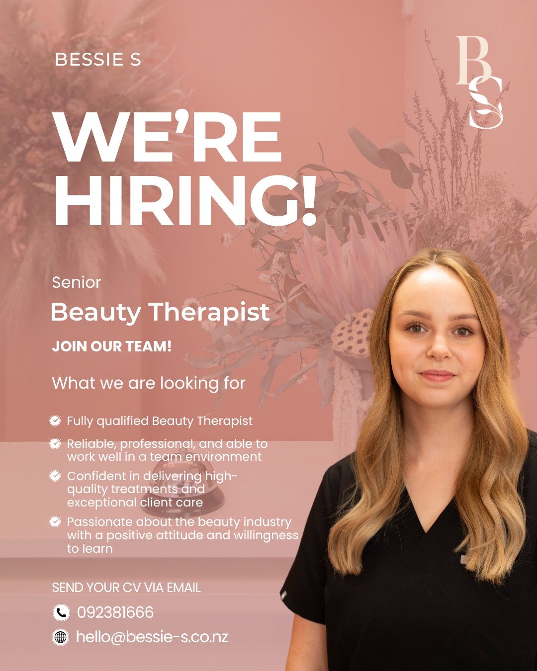✨ WE&rsquo;RE HIRING ✨

Bessie S is looking for a passionate and experienced Senior Beauty Therapist to join our growing team! 🤍

If you love all things beauty, take pride in delivering exceptional treatments, and enjoy working in a supportive and p