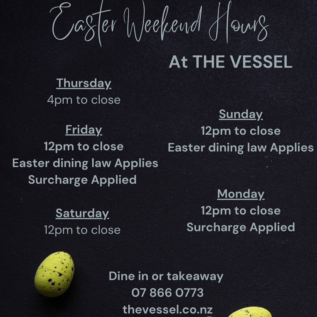 Easter Weekend 🐣🍫🥂 
We&rsquo;ll have menu specials, sports on the screens and great vibes!! 
Remember we only take large group bookings to allow plenty of walk in space for a busy weekend ahead 💫 
See you at The Vessel ❤️