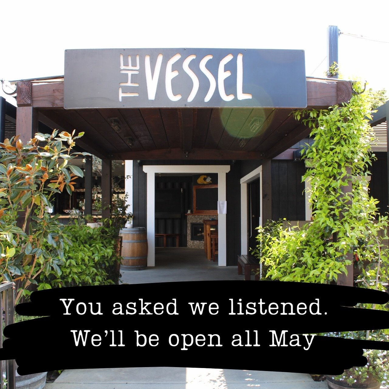 With the high number of requests for The Vessel season not to end just yet we had a chat with our team and will stay open for the month of May 🙌 we will have the bar, restaurant, sports on the screens, fire going and takeaway available. 
Days and ho