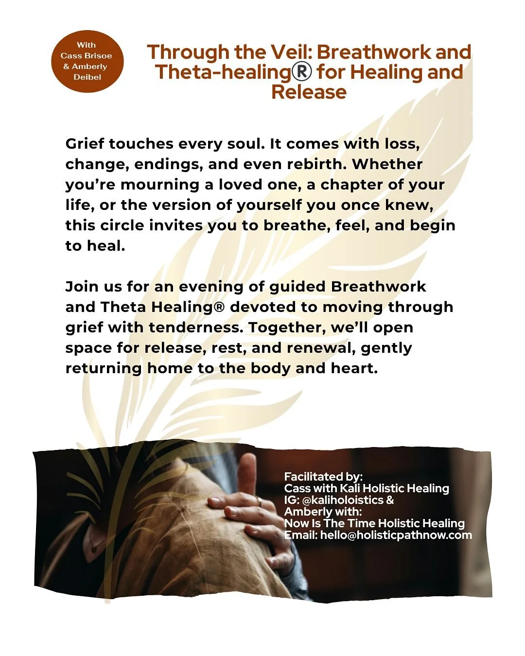 Please join myself and Amberly Deibel of @nowisthetimeholistichealing for an evening of honoring our feelings and feeling grief.

Grief touches every soul. It comes with loss, change, endings, and even rebirth. Whether you&rsquo;re mourning a loved o