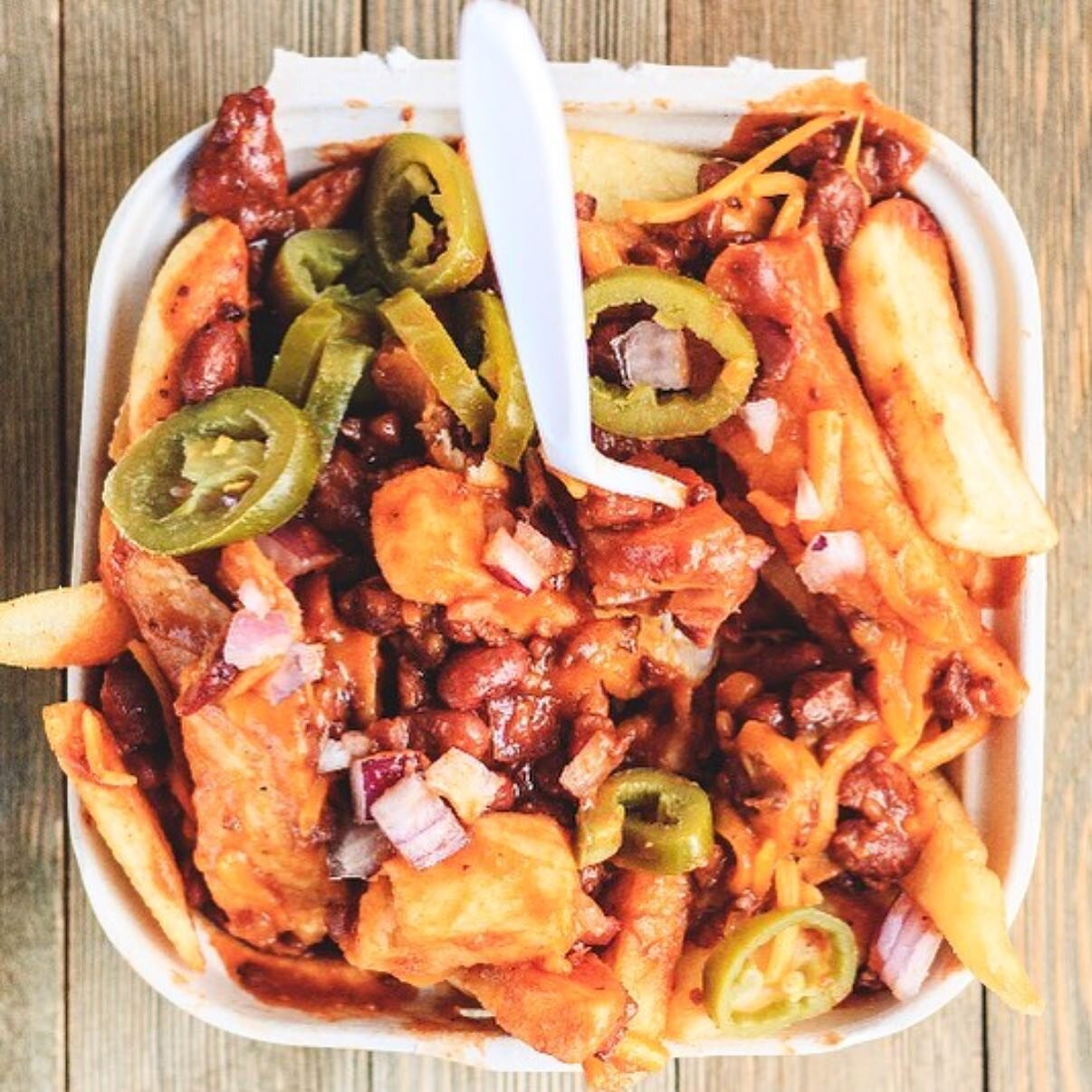 FAT FRY-DAY all day today! $1 off all fries, all of which will be FAT, Steak Cut and loaded (or dipped) with toppings and sides of your choice! NO SKINNY FRIES TODAY. See you soon! 🍟