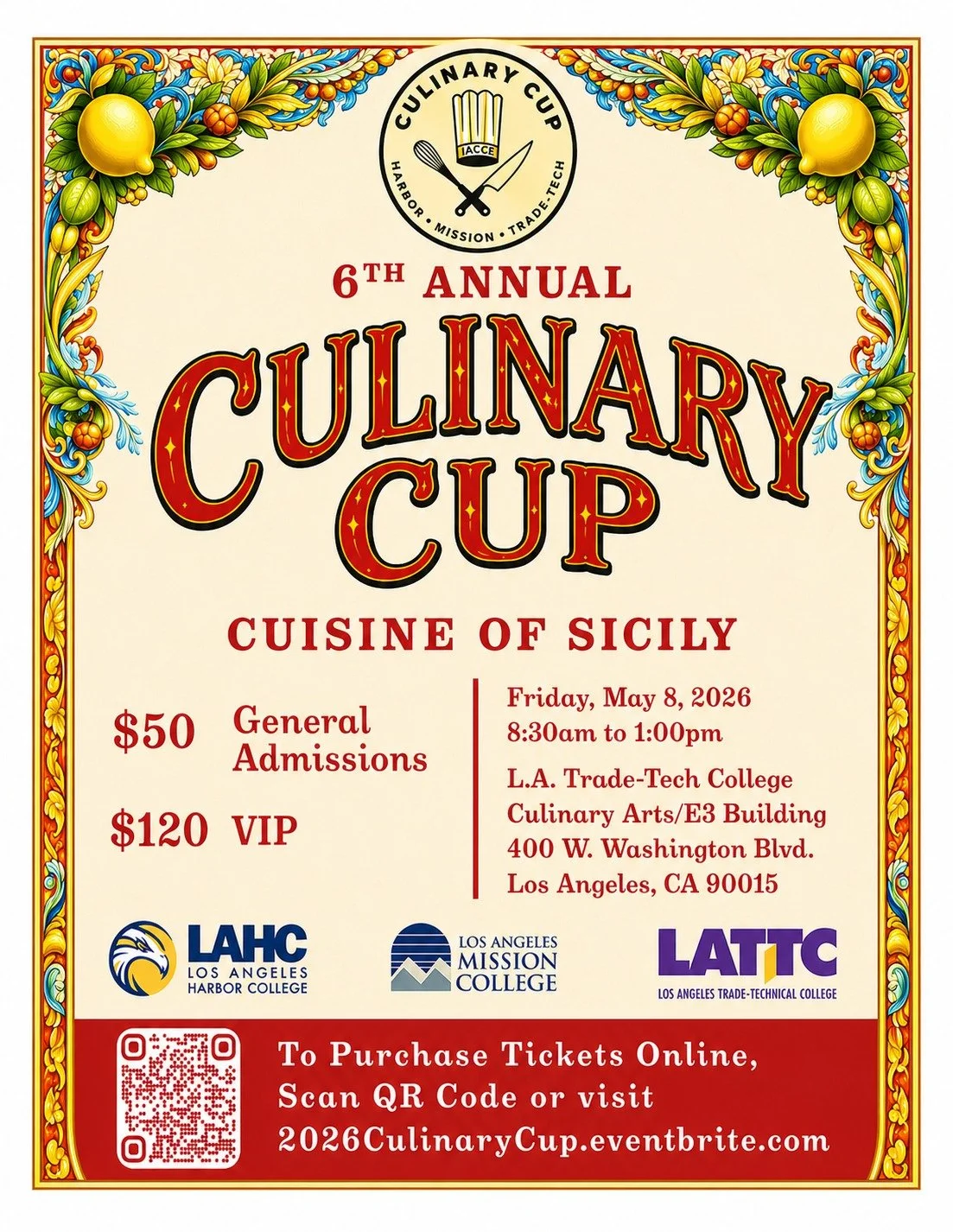 Whats better than good food? Fighting over who has the best food! LATTC is hosting its 6th Culinary Cup. Admission is not free but hope to see you there.