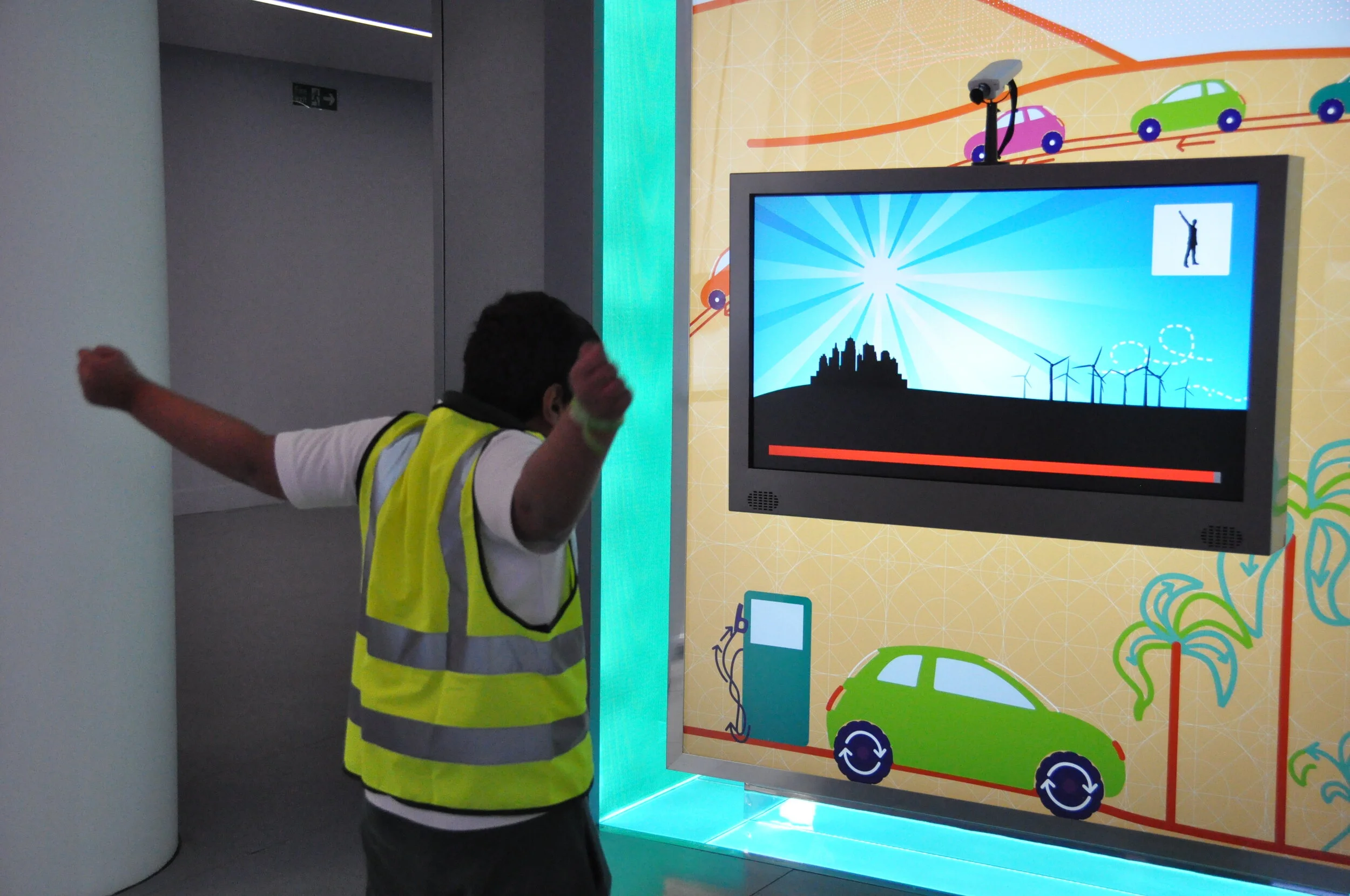 'Energy Everywhere' Exhibit - for Mishkat Centre for Atomic and Renewable Energy. This exhibit has visitors use gestures to trigger animations that show that there is energy everywhere and there are many ways to capture it.